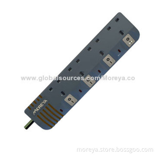 British Standard Power Strip with 4 Socket Outlets, Extension Cable and Surge/Overload Protection